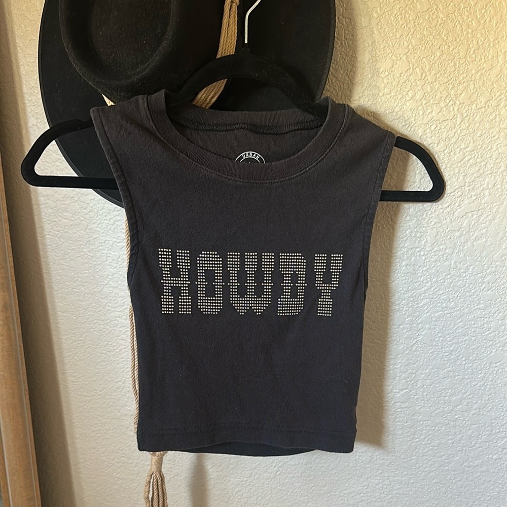 Black urban outfitters open back rhinestone howdy tank top